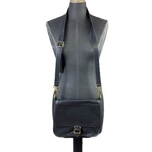 Fossil Crossbody Purse Black Leather Bronze Gold Hardware